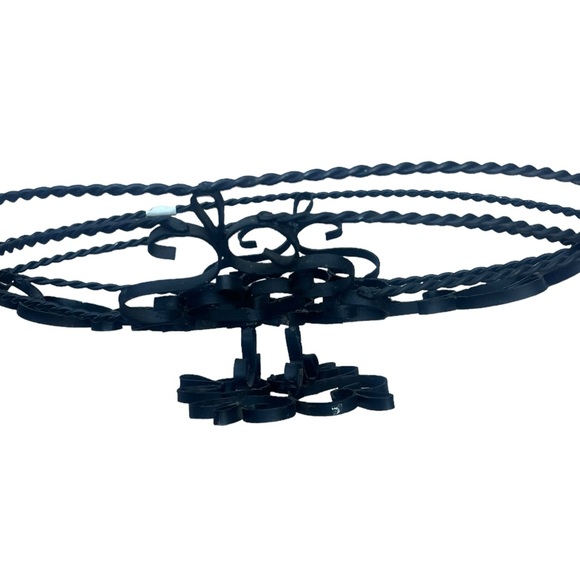 Vintage MCM Wrought Iron Scroll Metal Pedestal Fruit Bowl Basket Centerpiece - Picture 7 of 10